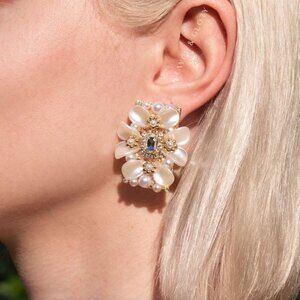 Pearl Statement Crystal Gold Earrings